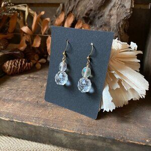Clear Faceted Crystal Iridescent Glass Beaded Dangle Earrings